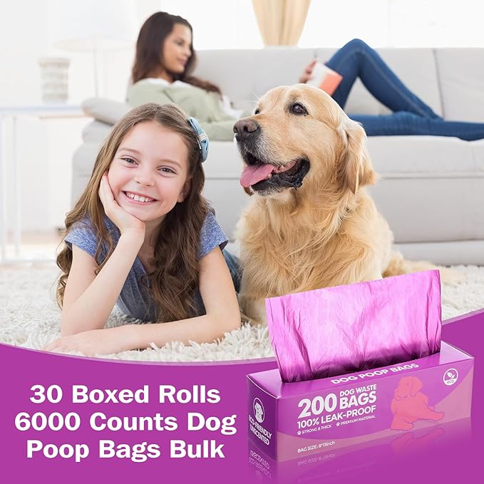 Harloon 6000 Counts Dog Poop Waste Bags 30 Rolls Extra Thick Strong Leak PET Proof Bags Disposable Bulk Universal Doggy Roll Waste Box for Puppy Outdoor Walking Travel (Purple,12 x 8 Inches)