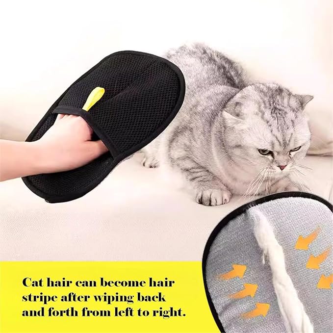 Pet Hair Removal Glove for Cats & Dogs, Electrostatic Grooming Gloves for Pet Hair, Reusable Double Sided Static Hair Remover for Couch, Furniture, Carpet & Car Seat (1 PCS)
