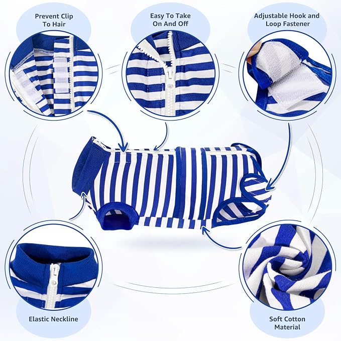 Lukovee Recovery Suit for Dogs - Zipper On Onesie for Female & Male Dogs, Abdominal Wounds Cone E-Collar Alternative, Prevent Licking - Spay Recovery Suit (X-Large, Blue & White)
