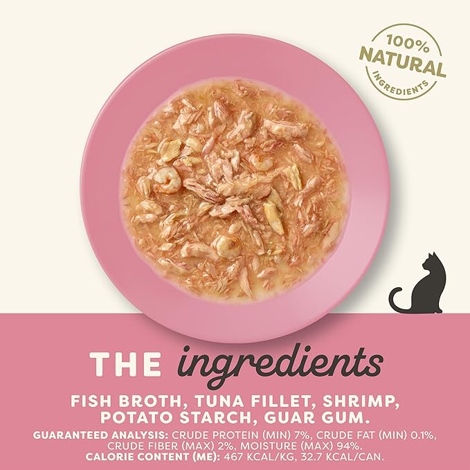 Applaws Natural Wet Cat Food in Gravy, Limited Ingredient Canned Wet Cat Food, No Additives, Made with Natural Ingredients, Tuna Fillet & Shrimp in Gravy (24 x 2.47oz Cans)