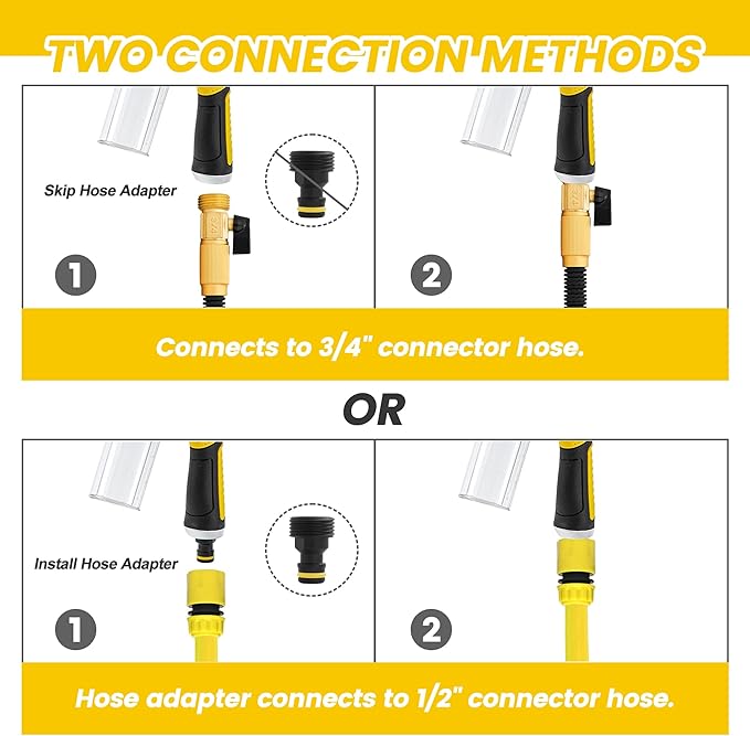 Dog Wash Hose Attachment, 10-in-1 Spray Mode Pet Shower Soap Sprayer with Grooming Comb Rubber Brush, Hose Nozzle with 100cc Soap Dispenser, for Watering, Car Wash, Dog and Horse Showering (Yellow)