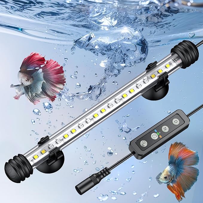 Pawfly 3 W Aquarium LED Light 7.5 Inch Underwater Fish Tank Light with Full Spectrum IP68 Waterproof White Blue Red Lights with Daytime & Night Mode Timer Auto On/Off and Adjustable Brightness