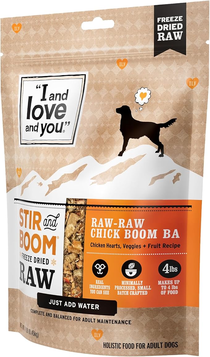I AND LOVE AND YOU Stir and Boom Dehydrated Freeze Dried Raw Dog Food - Chicken - Grain Free, Real Meat, No Fillers, 1lb Bag