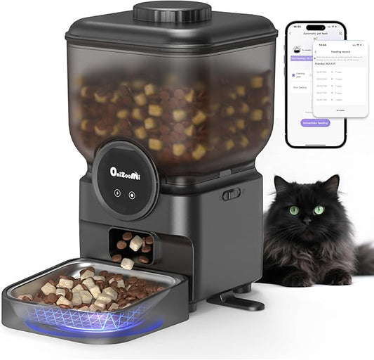 Automatic 6L Cat and Dog Feeder - Pet Feeder with WiFi and Smart Control via App - for Cats and Small Dogs, Auto Timed Food, Stainless Steel Bowl, Dual Powered, 12-Day Battery Life After Power Off
