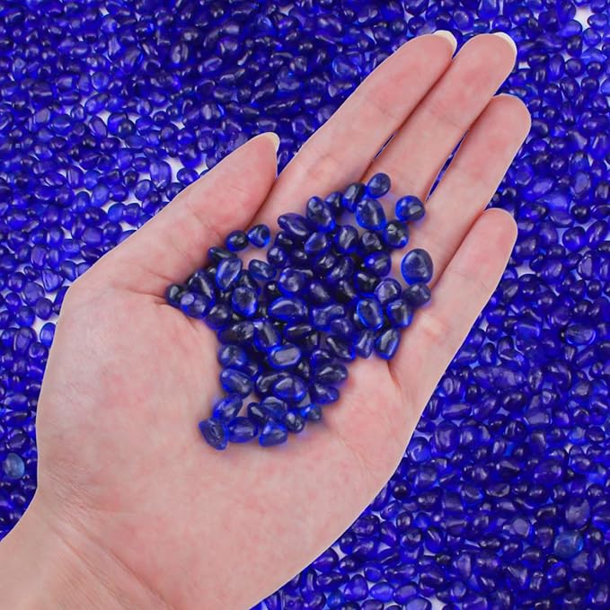 Keedolla 15 Oz Aquarium Glass Marbles Fish Tank Rocks, Decorative Glass Pebbles Gemstones for Aquarium Gravel Fish Tank Stones Vase Fillers DIY Crafts - Cobalt Blue