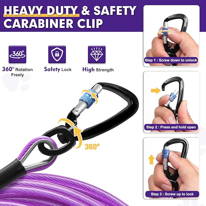 Snagle Paw 10FT Tie Out Cable for Dogs-1000LBS Break Strength,Heavy Duty Dog Leads for Yard with Shock Absorbing Spring & Swivel Hook,Dog Leash Cable for Outside,Dog Line Tether for Small Large Dogs