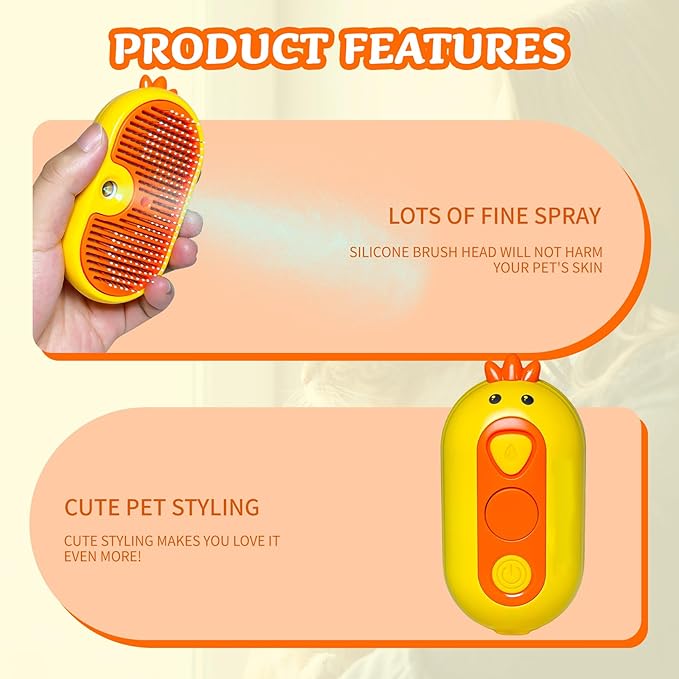 Spritz Defur Comb for Cats, New 3-in-1 Cat Steam Brush for Massaging and Cleaning Shedding Pets, Comb for Long and Short Hair Cats and Dogs Grooming Tool (zsyellow)
