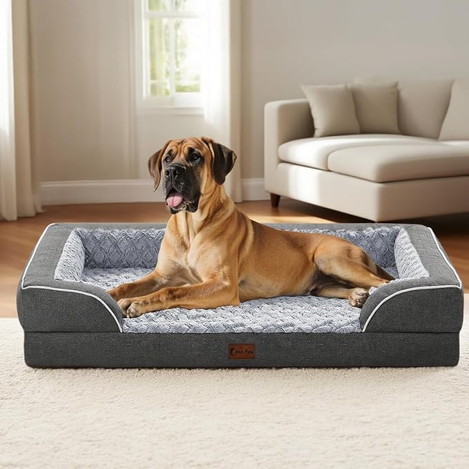 Orthopedic Waterproof Dogs Bed for Extra Large Dogs, Memory Foam XL Dog Beds with Sides, Egg-Crate Foam and Non-Slip Bottom Jumbo Dog Couch Bed with Washable Removable Cover(Jumbo,Dark Grey)