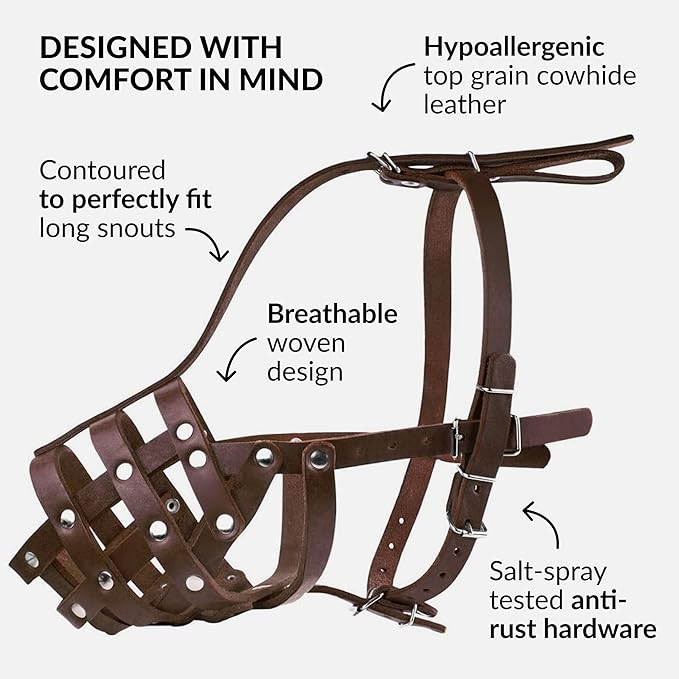 CollarDirect Dog Muzzle German Shepherd Dalmatian Doberman Setter Leather Basket Medium Large Breeds (Chestnut Brown, Medium)