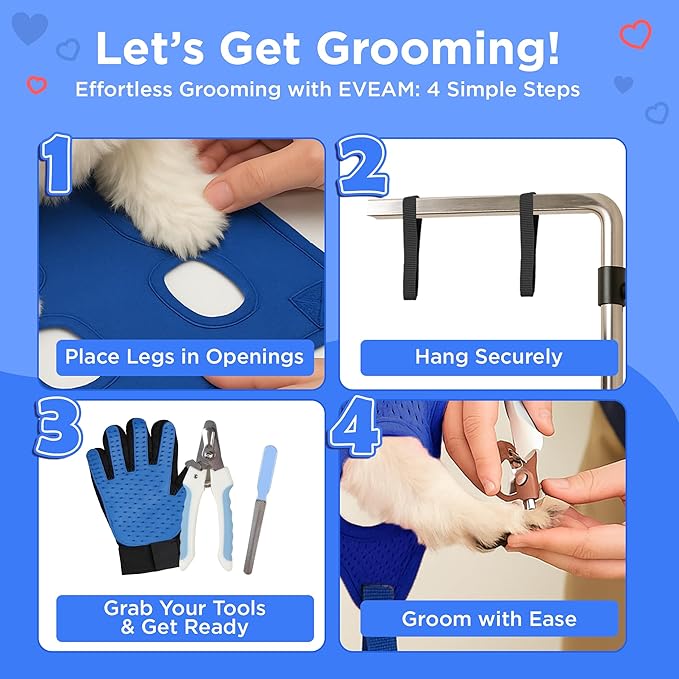 Pet Grooming Hammock for Cats & Small Dogs – Nail Clipping Kit with Sling, Clippers, File, Glove, Straps & Carabiners – Ideal for Trimming & Ear Cleaning – [S/XS] (Blue, Extra-Small)