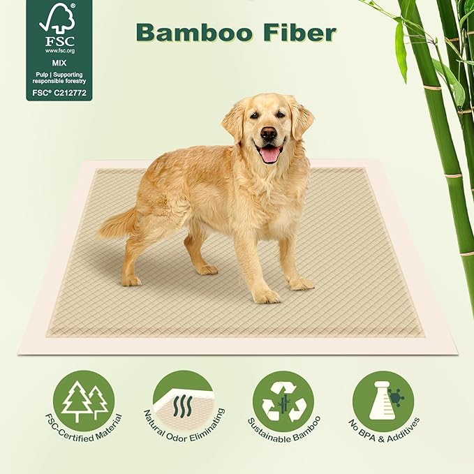 MIZOK Dog Pee Pads Large 28X34in Bamboo Dog Pads Odor Eliminating Pee Pads for Dogs 8 Cups Super Absorbent 6-Layers Leak-Proof Training Pads, Disposable (40 Counts)