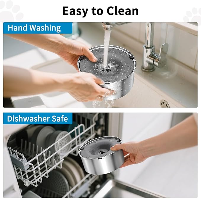 SCHITEC Dog Water Bowl No Spill 1.2L/40oz Slow Drinking Anti-Splash Stainless Steel Dog Bowl with Floating Disk, Spill Proof Pet Travel Water Dispenser for Sloppy Messy Drinkers(Gray)