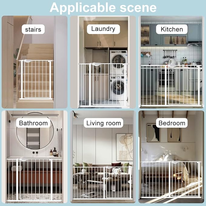 WAOWAO Triple Lock Baby Gate Extra Wide 35.04-38.97" Pressure Mounted Walk Through Swing Auto Close Safety White Metal Dog Pet Puppy Cat for Stairs,Doorways,Kitchen