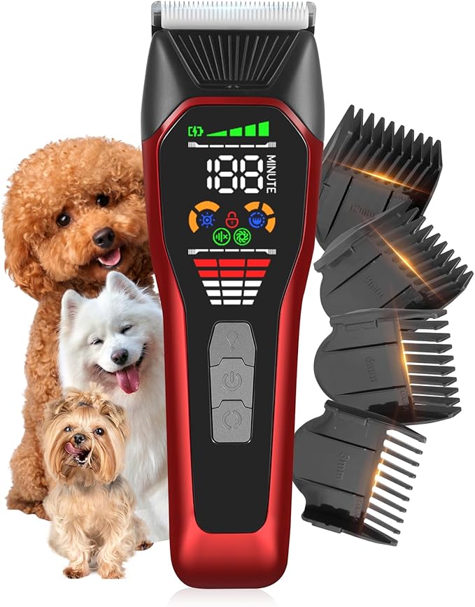 Wide Blade Dog Cat Clippers - Professional Cordless Grooming Tools for Thick Coats - Low Noise Pet Hair Trimmer Kit