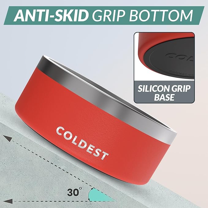 Coldest Dog Bowl - Anti Rust Metal, Non Slip, 3 Layers Insulated Stainless Steel Dog Bowls - Spill Proof & Heavy Duty - Water Bowl for Dogs, Cats & Pets, Dish Washer Safe (100 oz, Crimson Red)