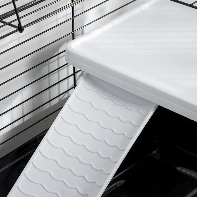 PawHut Two-Story Small Animal Cage Removable from Stand, Guinea Pig Cage with Shelf & Wheels, Pet Habitat for Hedgehog, Chinchilla, Ferret, 39" x 20.5" x 36.5", Black