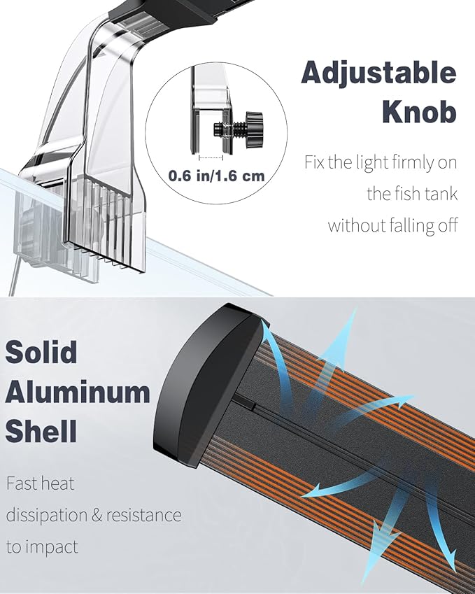 Pawfly 8 W Aquarium LED Light 8.2 Inch 24/7 Fish Tank Light with Full Spectrum Brilliant White Blue Red Green Lights Multi-Colored LEDs with D/N Mode Single Color Effects Timer & Adjustable Brightness