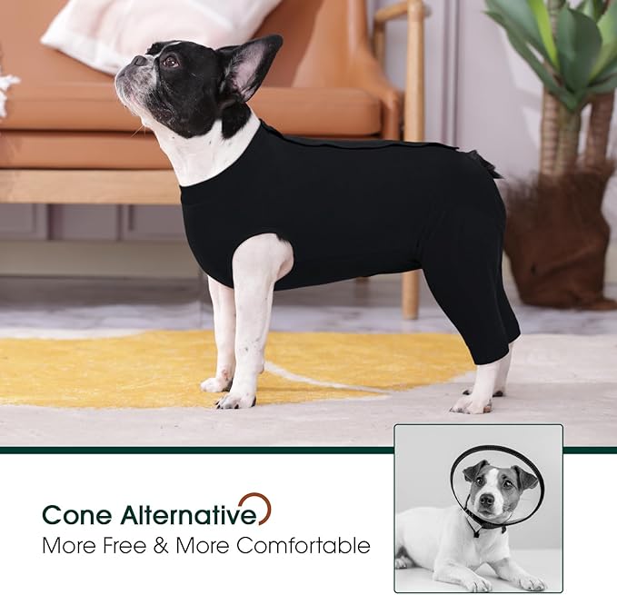 Kuoser Dog Surgery Suit Female Spay Male Neuter, Dog Leg Sleeve to Stop Licking Soft Dog Onesie for Abdominal Wound, Dog Recovery Suit Rear Leg Sleeves Pet Elbow Brace Protector, Black XL