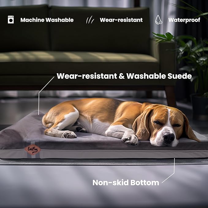Laifug Orthopedic Memory Foam Extra Large Dog Bed with Pillow and Durable Water Proof Liner & Removable Washable Cover & Smart Design (Large (40"x25"x5.5"), Grey)