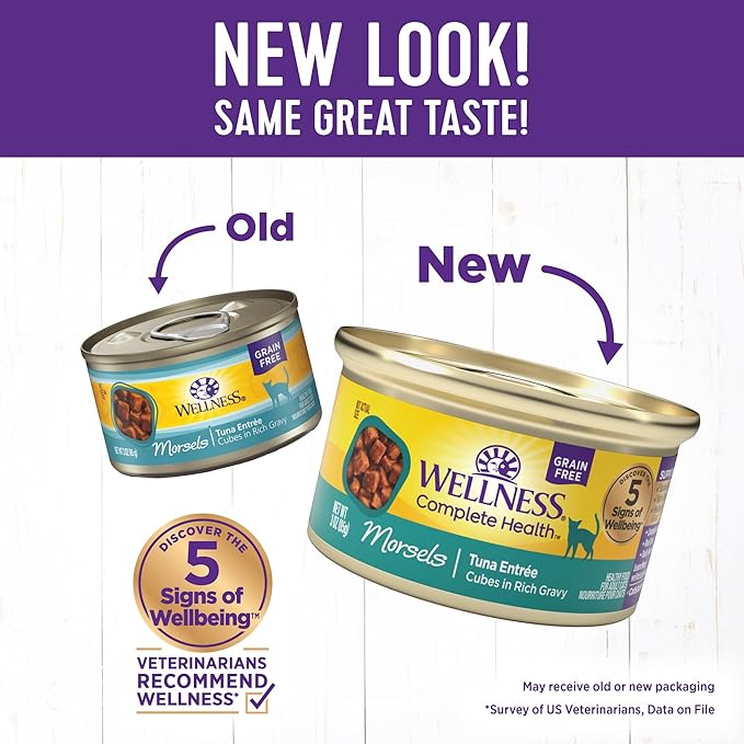 Wellness Complete Health Cubed Adult Wet Cat Food, Natural, Protein-Rich, Grain Free, 3 Ounce, 24 Pack, (Tuna Entrée)