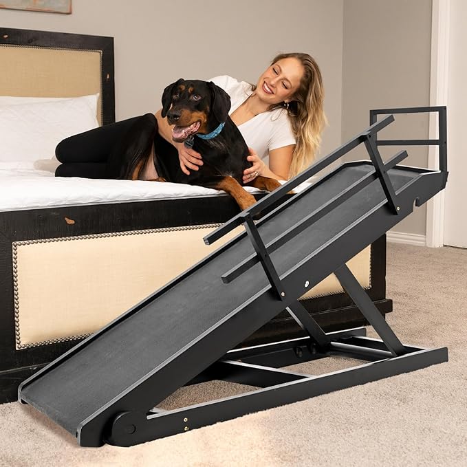 ABORON Dog Ramp,Adjustable Folding Pet Ramp for Bed,Couch,SUV - High Traction Portable Rubber Paw Ramps,Great for Small & Large Old Dogs & Cats, Supports up to 200 lbs,55''Long
