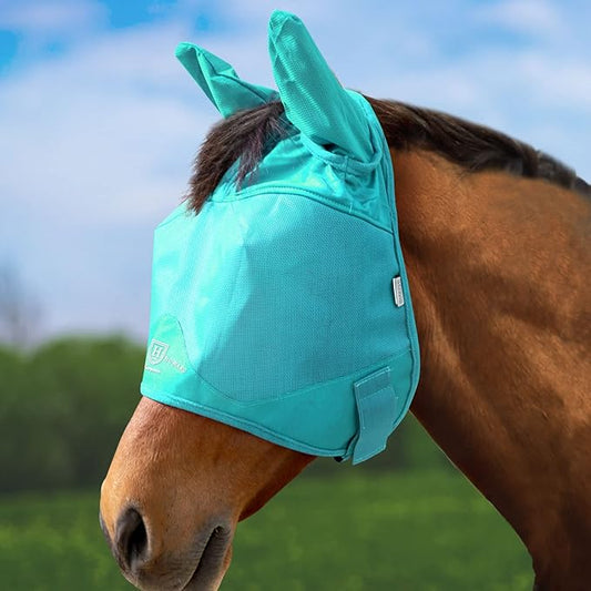 Harrison Howard UV-proof Multi-Function Fabrics Thick Fleece Padding Horse Fly Mask Half Face with Ears Mint Arabian Medium