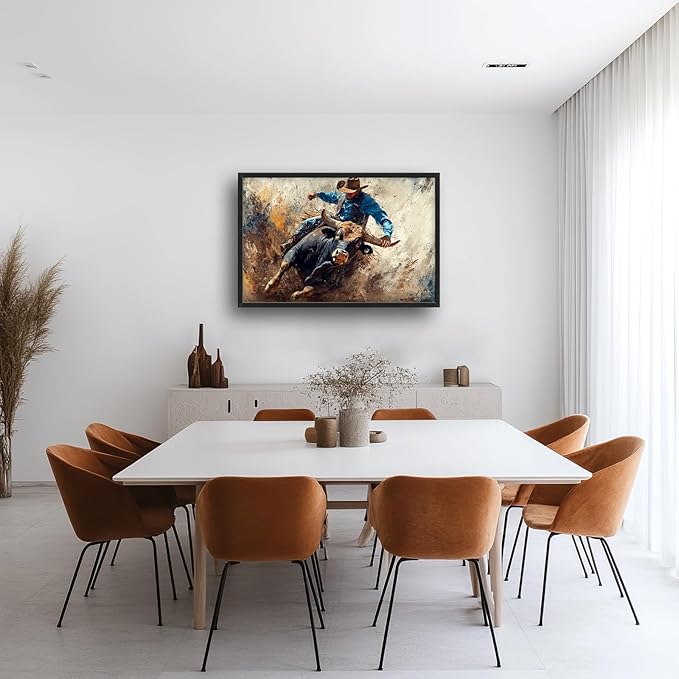 Framed Large Western Cowboy Wall Art, Oversized Rustic Cow Wall Decor for Living Room, Dusty Canvas Painting Pictures Vintage Artwork Home Decoration for Living Room Bedroom Office 36"x24"