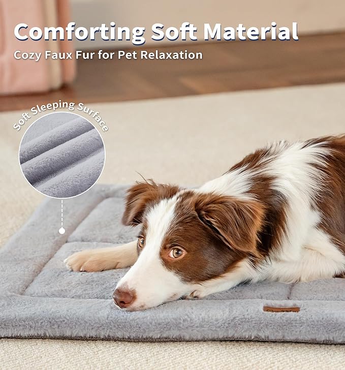 Made4Pets Dog Crate Pad Bed for Small Dogs, Washable & Reversible, Anti-Slip Kennel Mat for Cozy Sleeping, Soft Fluffy Dog Bed for Indoor & Outdoor Use, 24"x18", Gray