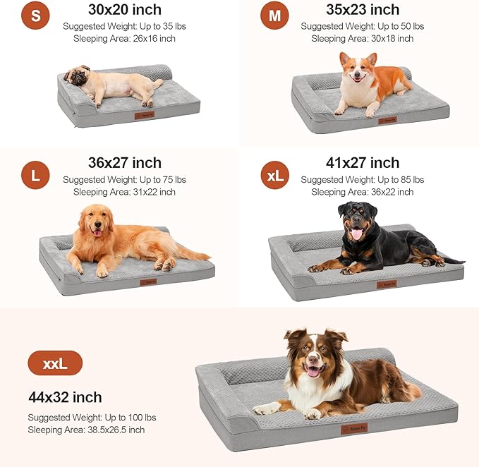Orthopedic Dog Beds Large Sized Dog, 3 Inch Memory Foam Pet Bed for Medium and Large Dogs, Washable Removable Cover, Nonskid Bottom, Waterproof, 36x27 Inches L Light Grey