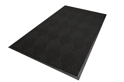M+A Matting 208540410 WaterHog Diamond | Commercial-Grade Entrance Mat with Rubber Border – Indoor/Outdoor, Quick Drying, Stain Resistant Door Mat (Charcoal, 4' x 10')