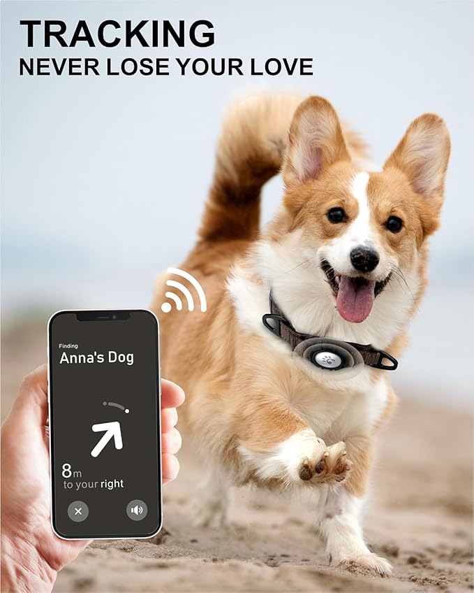 TagME Airtag Dog Collar,Waterproof Reflective Pet Collar with Airtag Holder,Soft Padded and Double D-Rings for Puppy,Brown