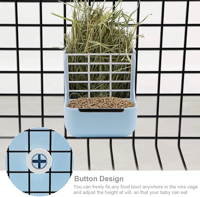 Litewoo Rabbit Hay Feeder Guinea Pig Feeder, 2 in 1 Automatic Small Animal Food Bowl Feeding Cage Accessories (Blue)