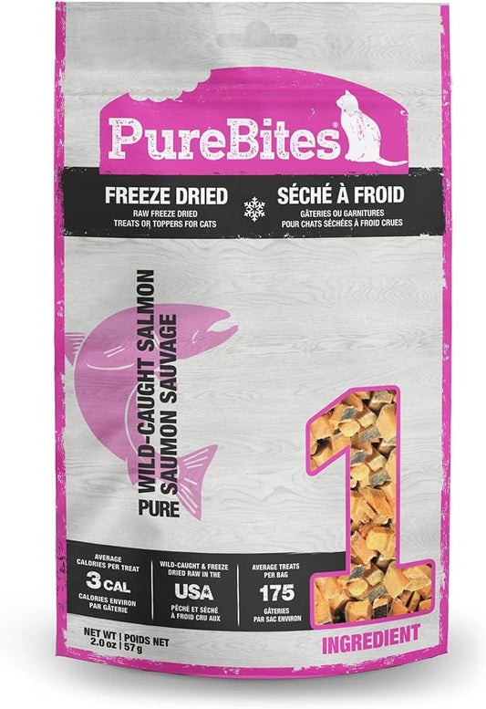 PureBites Freeze Dried Salmon Cat Treats 57g | 1 Ingredient | Made in USA (Packaging May Vary)