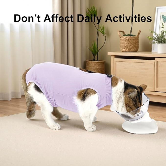 Cat Recovery Suit, Surgical Recovery Clothes for Abdominal Wound or Skin Disease, Cats Onesie After Surgery and Spay, E-Collar Alternative Pajama Suit (Purple, Small)