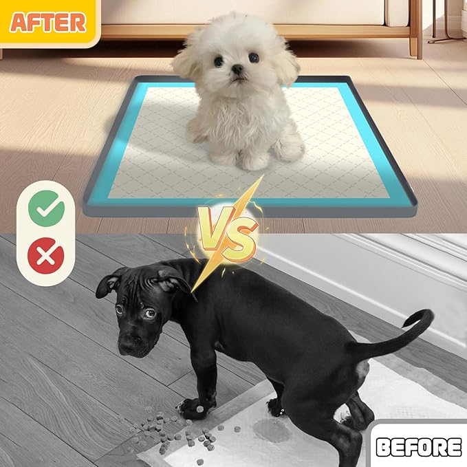 Pee Pad Holder for Dogs, Puppy Pad Tray for 24" x 24" Dog Training Pads, No Spill Silicone Mat with 4 Holder Clamps, Non-Slip Square Puppy Potty Training Tray for Indoor Floor Protection