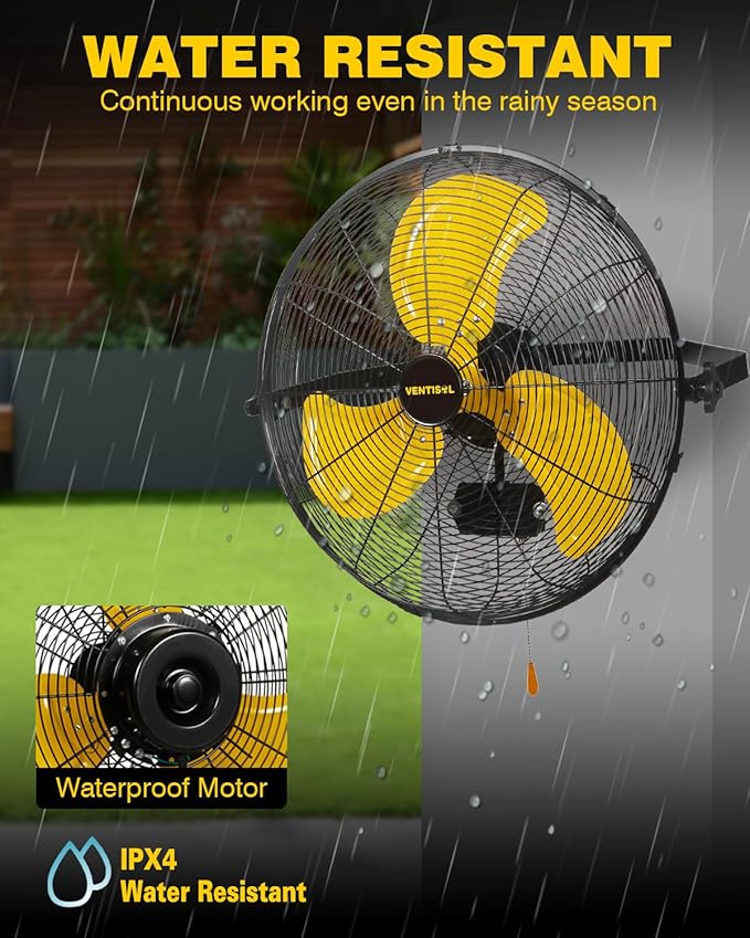VENTISOL 20 Inch Waterproof Wall Mount Fan, High Velocity 3-Speeds 4650 CFM Heavy Duty for Home, Workshop, Industrial, Barn, Greenhouse, ETL Listed