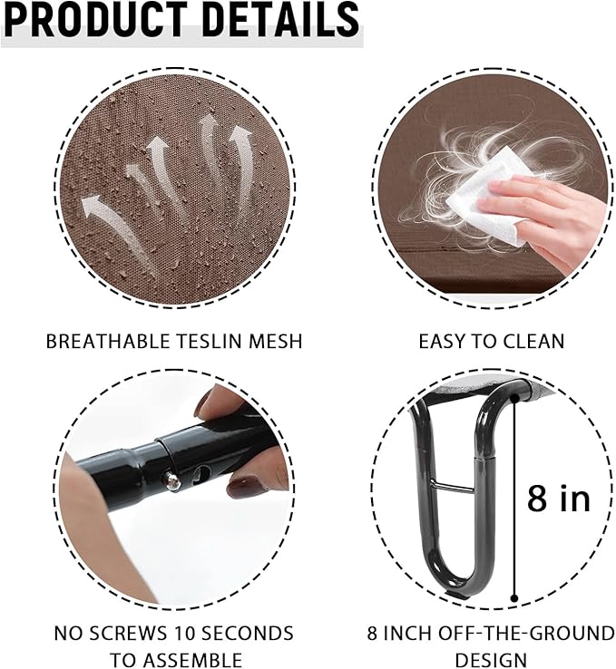 pettycare Elevated Outdoor Dog Bed - Raised Cots Beds for Small Dogs, Waterproof Pet Hommock Easy to Assemble, Cooling with Teslin Mesh, Durable, Non Slip, Indoor & Outdoor, Up to 35 lbs, Brown