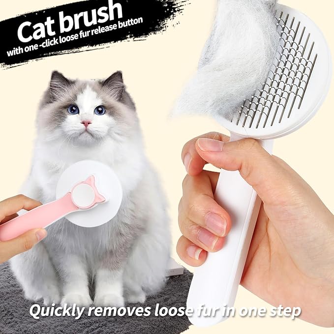 2PCS Pet Grooming Kit, Cat Brushes & Cat Nail Clipper, Cat Grooming Brush for Sedding and Grooming Fur (Pink）
