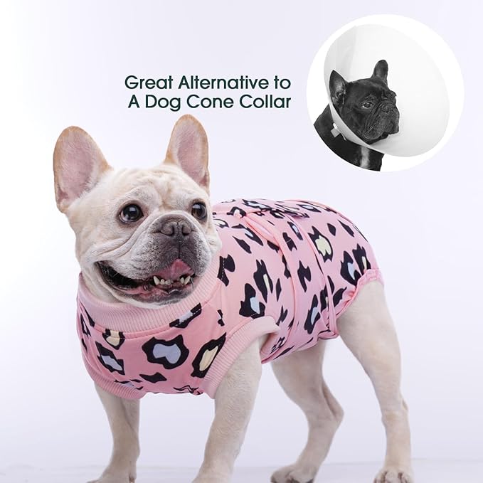 Kuoser Dog Recovery Suit for Dogs After Surgery,Professional Surgical Onesie for Female Male Dogs Spay Neuter,Soft Dog Surgery Suit Bodysuit for Abdominal Wounds Skin Disease,Pink Leopard S