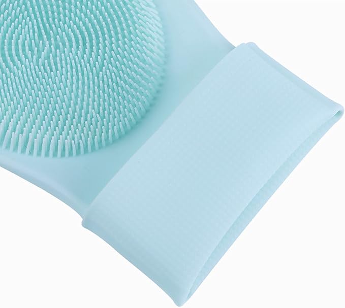 Pet Grooming Gloves，Heat-Resistant Silicone Gloves with High-Density Teeth for Enhanced Massaging and Bathing of Dogs and Cats (Green, 1 Pair)