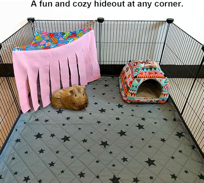 RIOUSSI Guinea Pig Hideout Hideaway Corner Fleece Toys Cage Accessories with Reversible Sides, Random/Gray-Blue+Pink, Pack of 2
