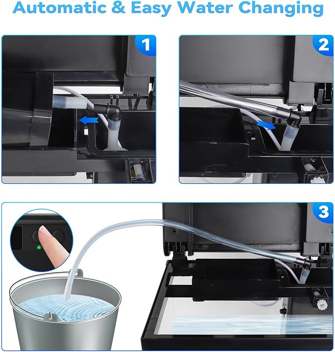 AQQA 3.7 Gallon Aquarium Starter Kit Small Glass Fish Tank with Filter and Light (10 Colors Adjustable) Desktop Self-Cleaning Betta Fish Tank Kit Office & Home Decor Idea (Black)