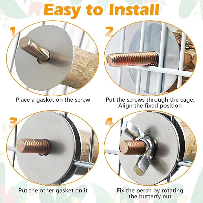 kathson 8 PCS Natural Bird Wood Perch Parakeet Standing Toy Sticks Parrot Paw Grinding Branches Cockatiels Cage Chewable Accessories for Conures Macaws Finches