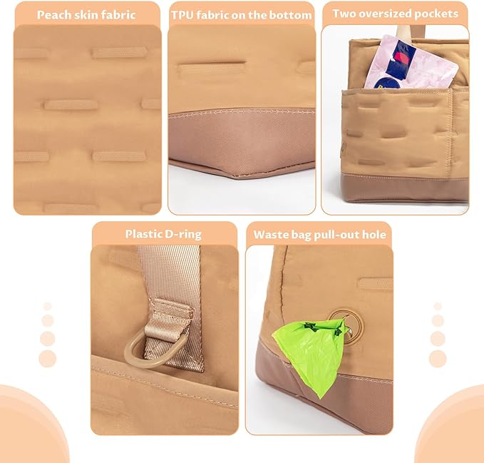 Petsfit Small Dog Carrier Purse, Portable Pet Carrier Tote Cat Carrier with Pockets, Adjustable Safety Leash, Poop Dispenser, Waterproof TPU Bottom,Khaki