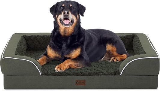 Orthopedic Waterproof Dog Bed for Extra Large Dogs, Memory Foam XL Dog Bed with Sides, Egg-Crate Foam and Non-Slip Bottom Jumbo Dogs Couch Beds with Washable Removable Cover(Jumbo,Dark Green)