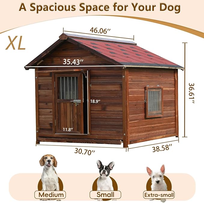 Luxury Dog House Outdoor&Indoor Weatherproof, Wooden Dog House for for Garden Backyard, Natural Pine Wood Pet House Outside, Waterproof Dog Kennel, XL