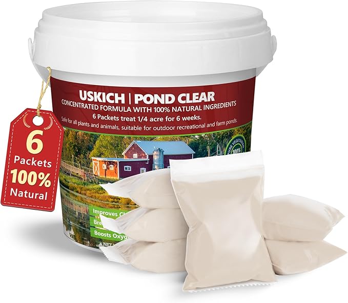 Pond Clear Water Treatment,6 Packets Natural Pond Water Clear for Lakes,Beneficial Bacteria & Enzyme Clarifier Treatment to Improve Water Clarity & Eliminate Odor,Safe for Fish