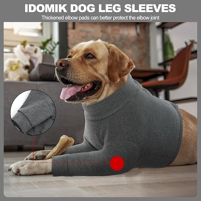 IDOMIK Dog Recovery Suit, Dog Surgery Recovery Suit Front Legs, Comfy Joint Leg Sleeves After Surgery, Elbow Braces Protector for Leg Injuries & Joint Pain, Cone Collar Alternatives,Grey,L