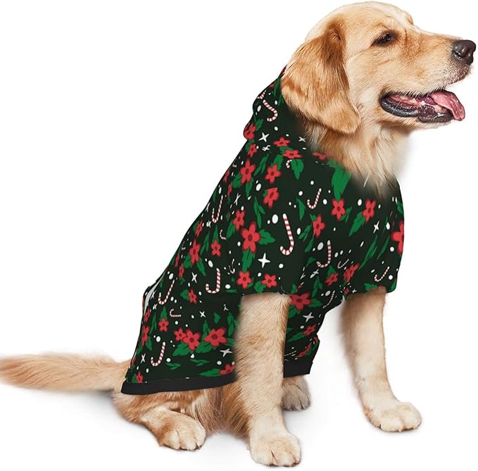 Black Candy Cane Hoodie,Christmas Cosplay Dog Clothes with Pocket and Hat Winter Clothes Sweaters Large