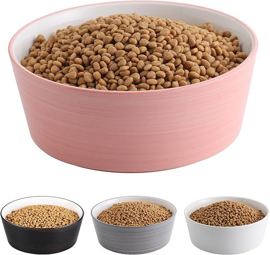 Pink Dog Bowl Ceramic for Medium Large Breed, Heavy Weighted Dog Food Water Dish, 8 in Non - Slip Modern Cute Extra Big Porcelain Pet Bowl Maze Wide Mouth